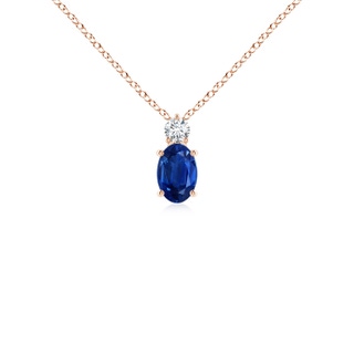 6x4mm AAA Oval Sapphire Solitaire Pendant with Diamond in 9K Rose Gold