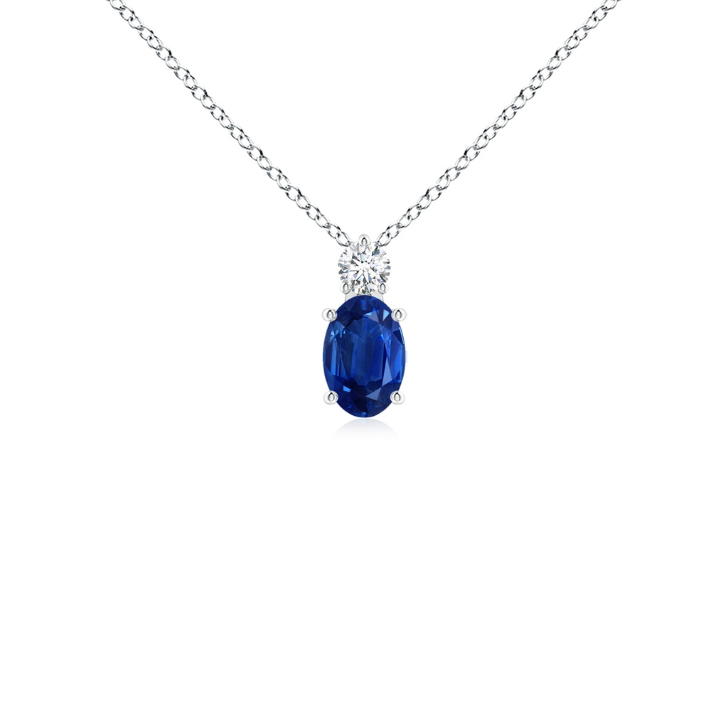 6x4mm AAA Oval Sapphire Solitaire Pendant with Diamond in White Gold