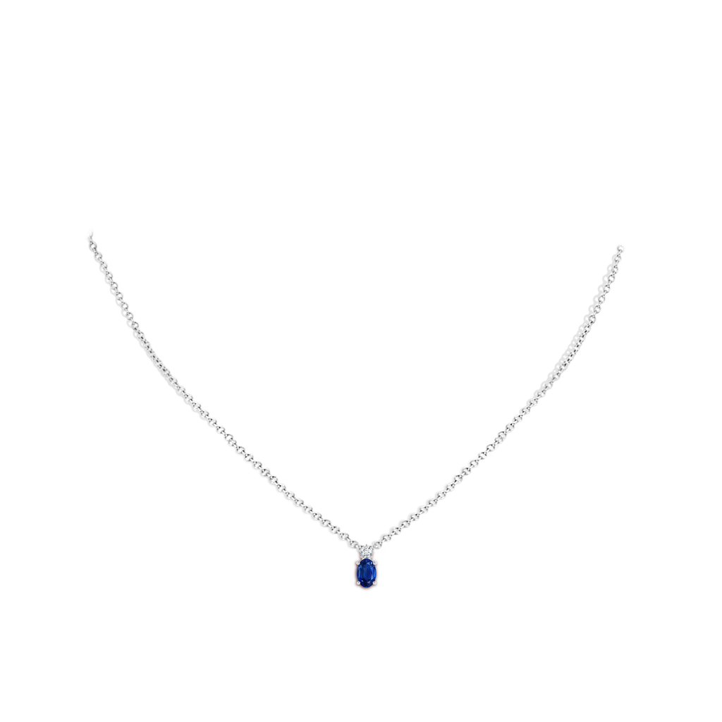 6x4mm AAA Oval Sapphire Solitaire Pendant with Diamond in White Gold pen