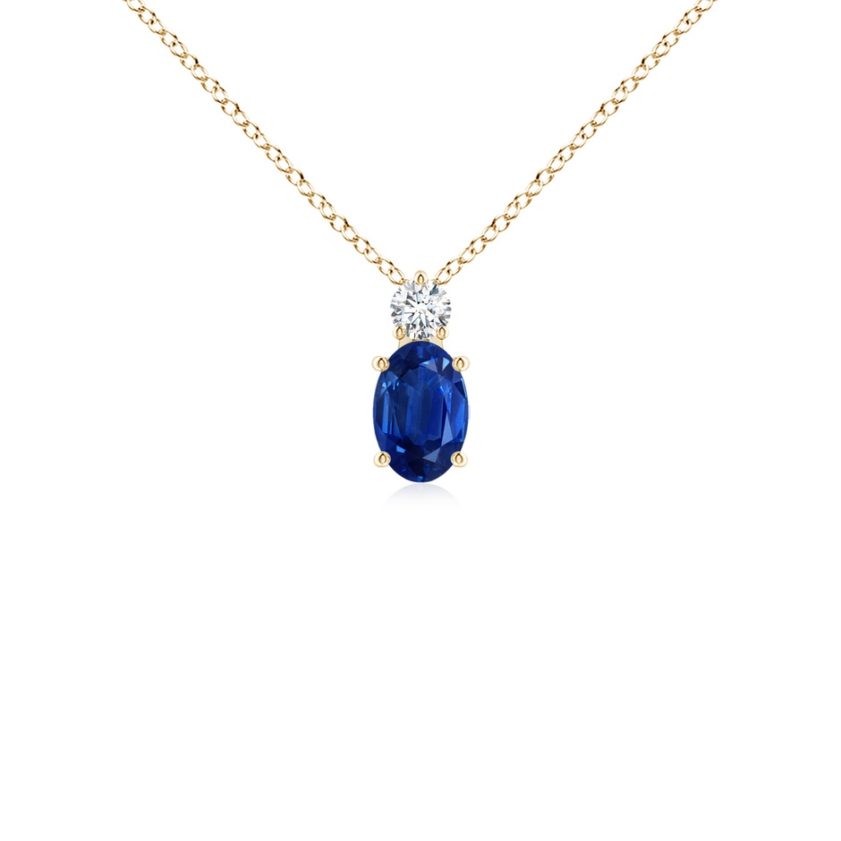 6x4mm AAA Oval Sapphire Solitaire Pendant with Diamond in Yellow Gold 