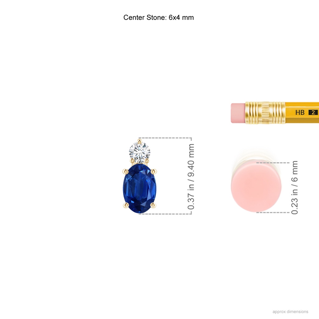 6x4mm AAA Oval Sapphire Solitaire Pendant with Diamond in Yellow Gold ruler