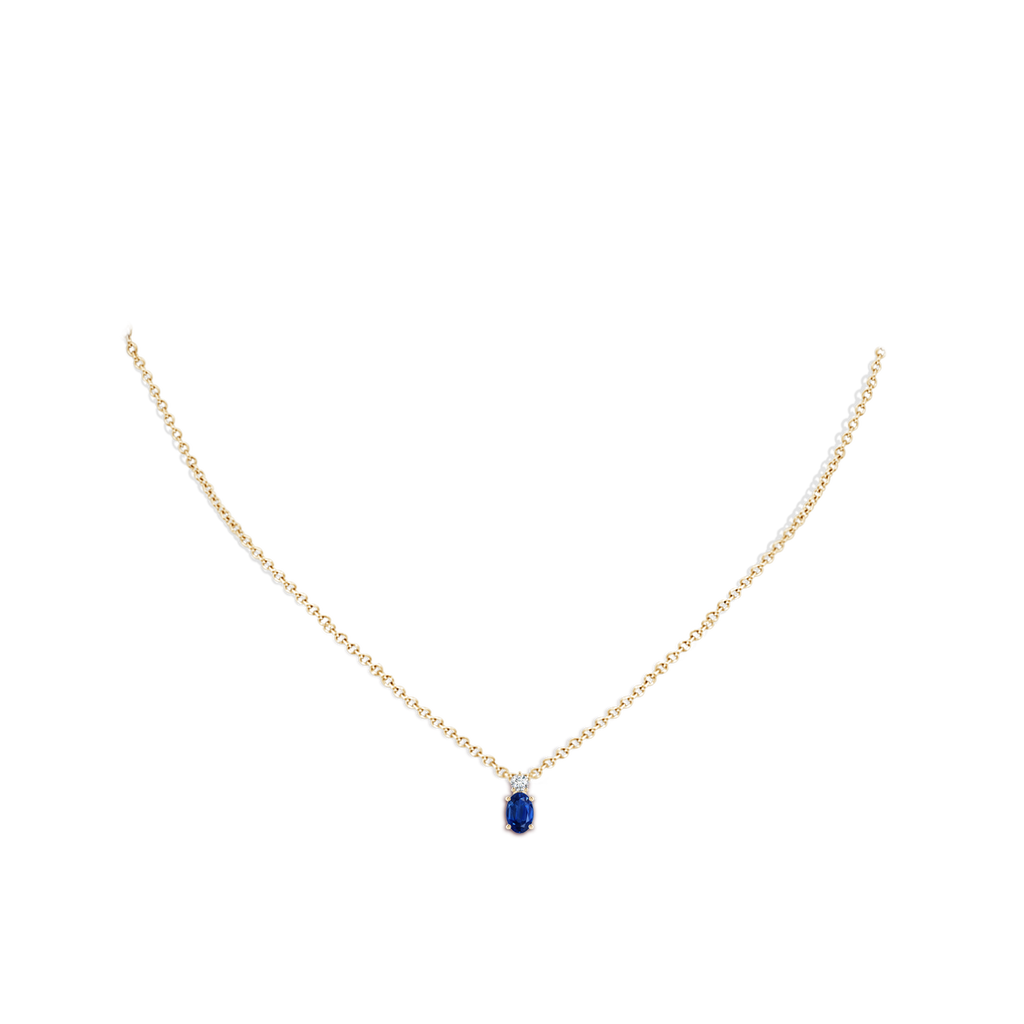 6x4mm AAA Oval Sapphire Solitaire Pendant with Diamond in Yellow Gold pen