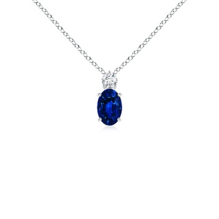 6x4mm AAAA Oval Sapphire Solitaire Pendant with Diamond in 10K White Gold