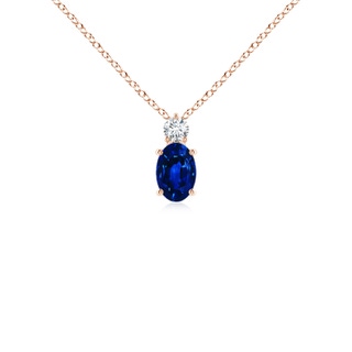 6x4mm Lab-Grown Oval Sapphire Solitaire Pendant with Diamond in 9K Rose Gold