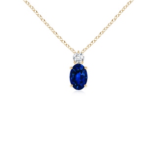 6x4mm AAAA Oval Sapphire Solitaire Pendant with Diamond in 9K Yellow Gold