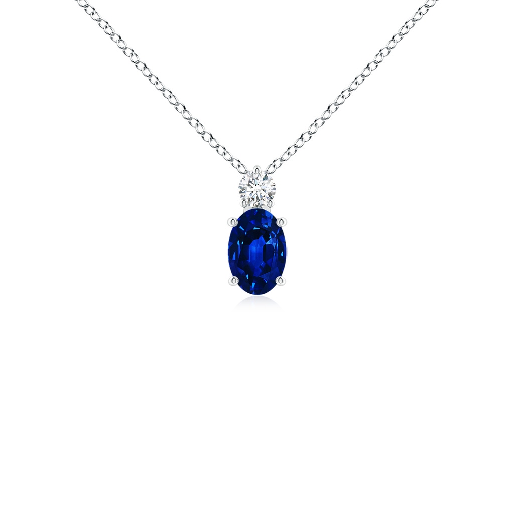 6x4mm AAAA Oval Sapphire Solitaire Pendant with Diamond in P950 Platinum 
