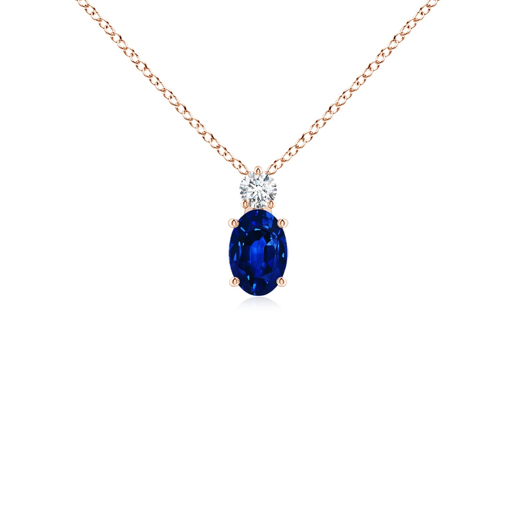 6x4mm AAAA Oval Sapphire Solitaire Pendant with Diamond in Rose Gold