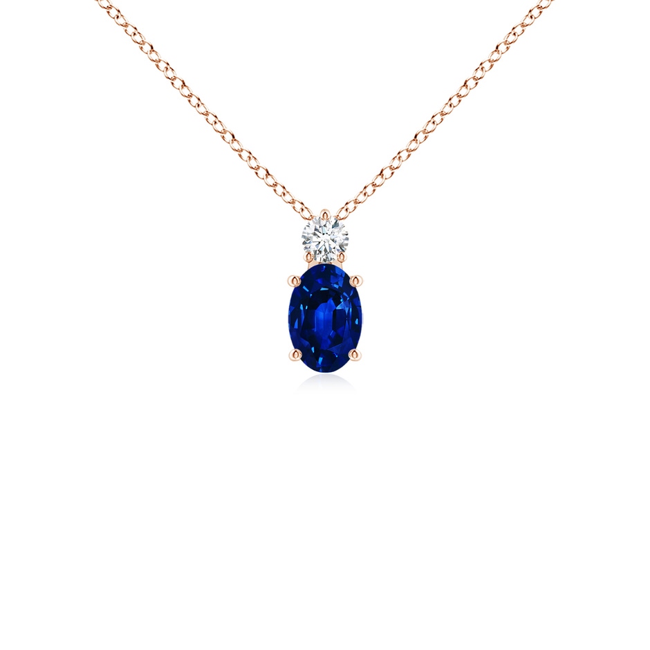 6x4mm AAAA Oval Sapphire Solitaire Pendant with Diamond in Rose Gold 