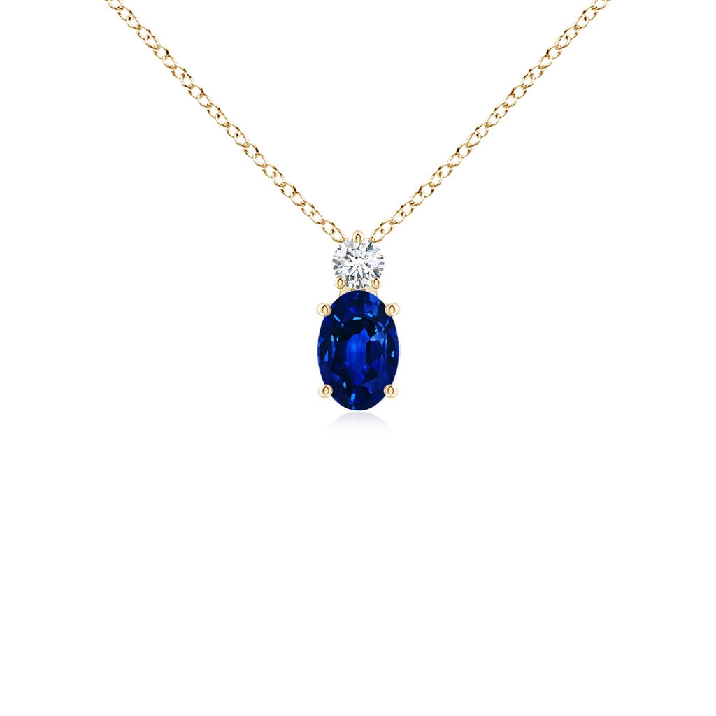 6x4mm AAAA Oval Sapphire Solitaire Pendant with Diamond in Yellow Gold