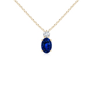 6x4mm AAAA Oval Sapphire Solitaire Pendant with Diamond in Yellow Gold