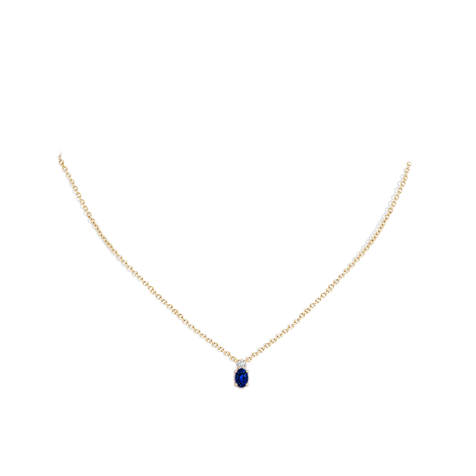 6x4mm AAAA Oval Sapphire Solitaire Pendant with Diamond in Yellow Gold pen
