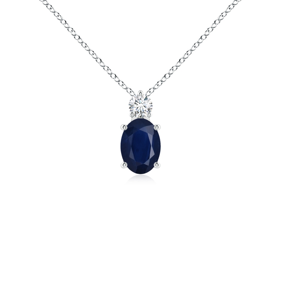 7x5mm A Oval Sapphire Solitaire Pendant with Diamond in S999 Silver 