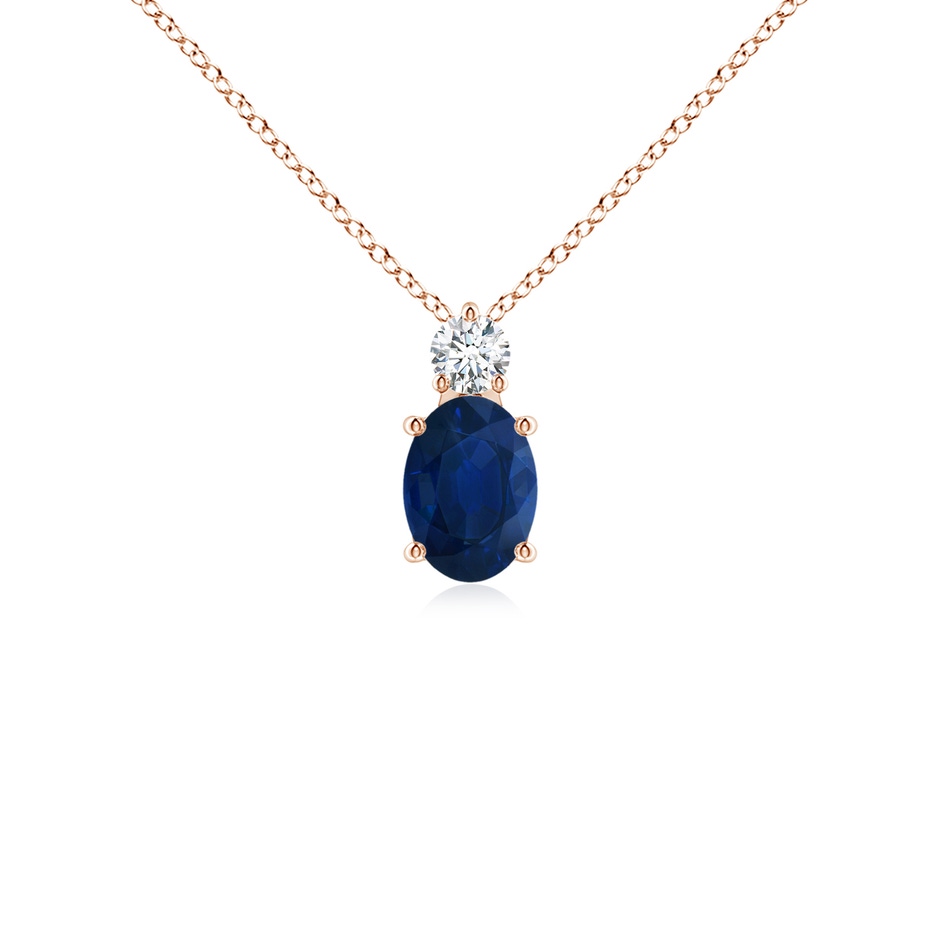 7x5mm AA Oval Sapphire Solitaire Pendant with Diamond in Rose Gold 