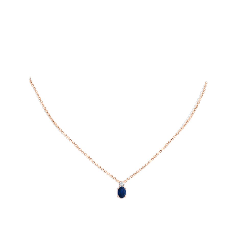 7x5mm AA Oval Sapphire Solitaire Pendant with Diamond in Rose Gold pen
