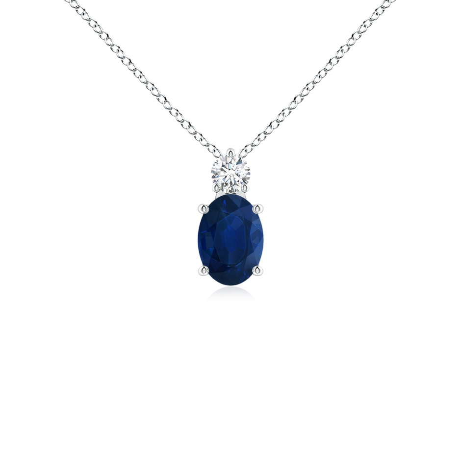7x5mm AA Oval Sapphire Solitaire Pendant with Diamond in White Gold 