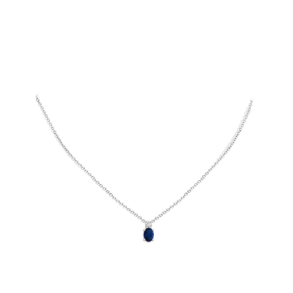 7x5mm AA Oval Sapphire Solitaire Pendant with Diamond in White Gold pen