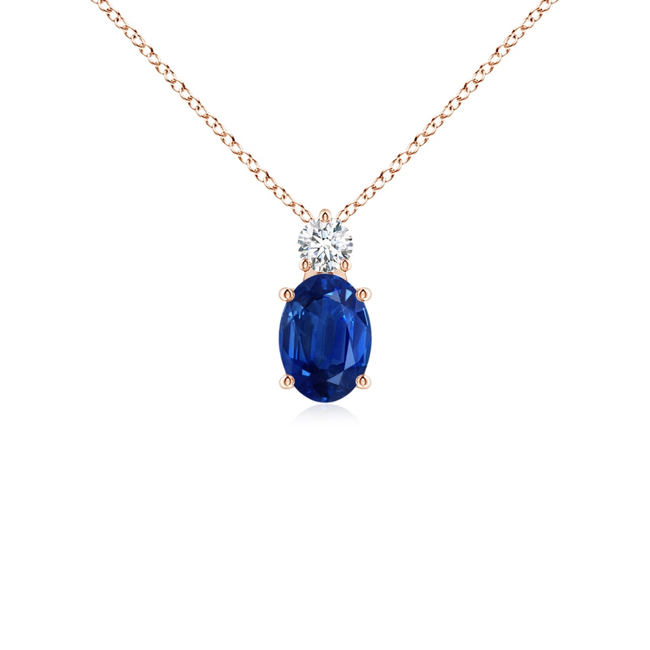 7x5mm AAA Oval Sapphire Solitaire Pendant with Diamond in Rose Gold 