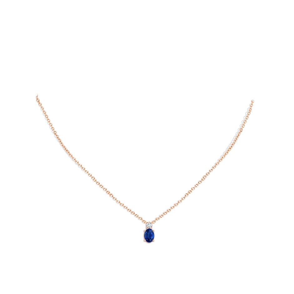 7x5mm AAA Oval Sapphire Solitaire Pendant with Diamond in Rose Gold pen