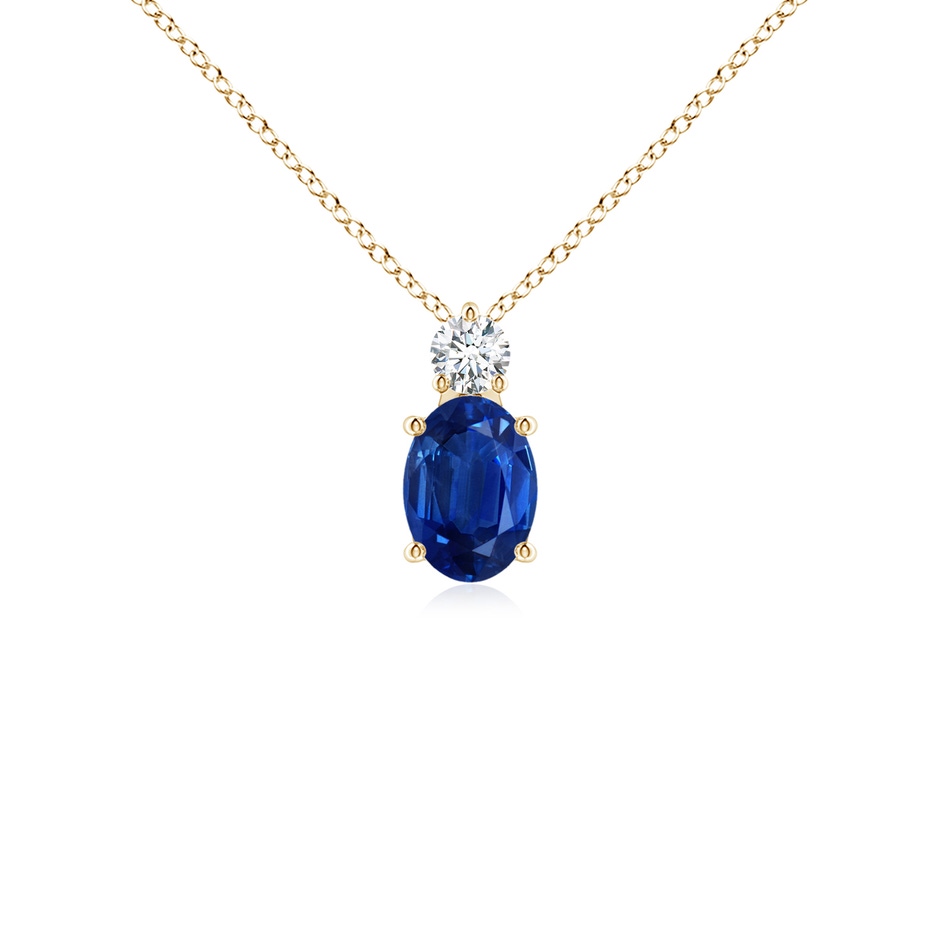 7x5mm AAA Oval Sapphire Solitaire Pendant with Diamond in Yellow Gold 