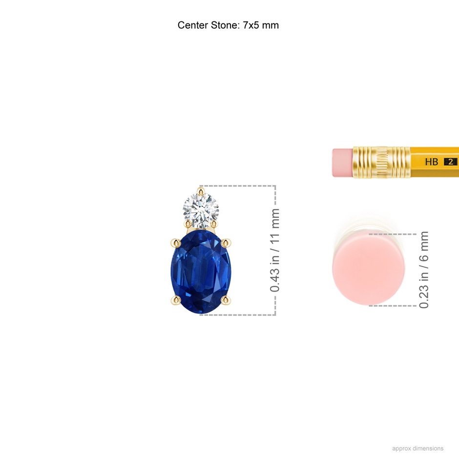 7x5mm AAA Oval Sapphire Solitaire Pendant with Diamond in Yellow Gold ruler