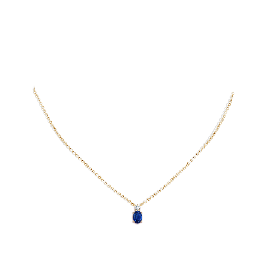 7x5mm AAA Oval Sapphire Solitaire Pendant with Diamond in Yellow Gold pen