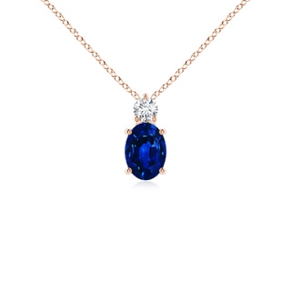 7x5mm AAAA Oval Sapphire Solitaire Pendant with Diamond in Rose Gold