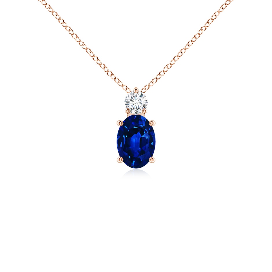 7x5mm AAAA Oval Sapphire Solitaire Pendant with Diamond in Rose Gold 