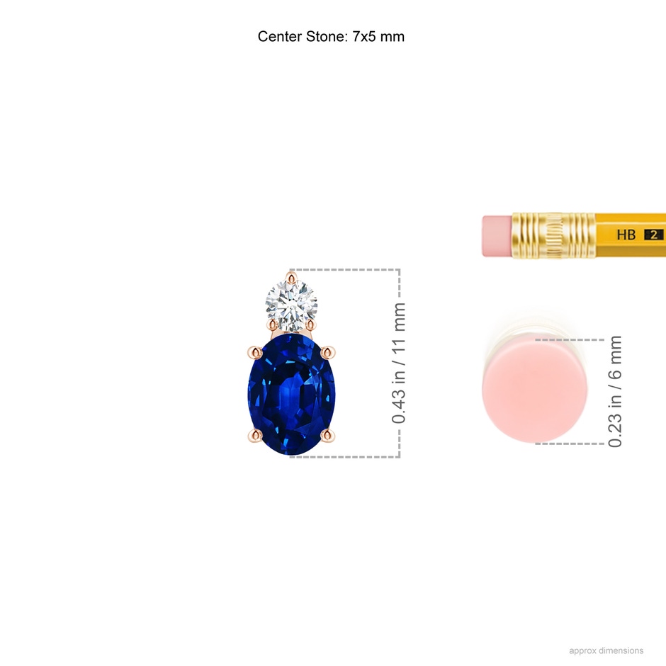 7x5mm AAAA Oval Sapphire Solitaire Pendant with Diamond in Rose Gold ruler