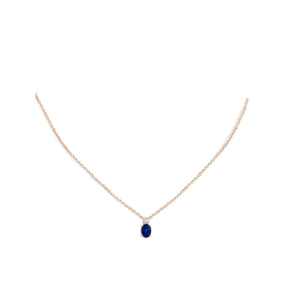 7x5mm AAAA Oval Sapphire Solitaire Pendant with Diamond in Rose Gold pen