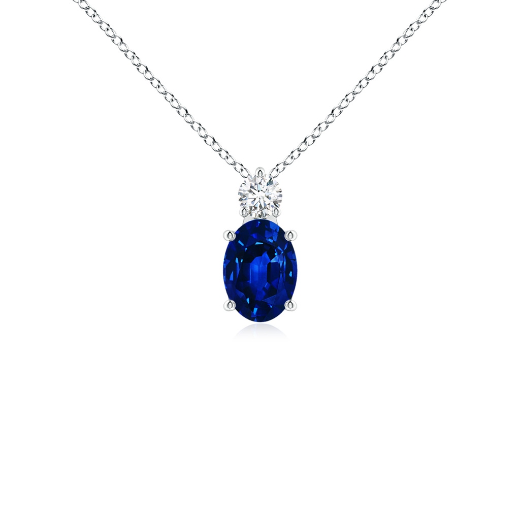 7x5mm AAAA Oval Sapphire Solitaire Pendant with Diamond in White Gold