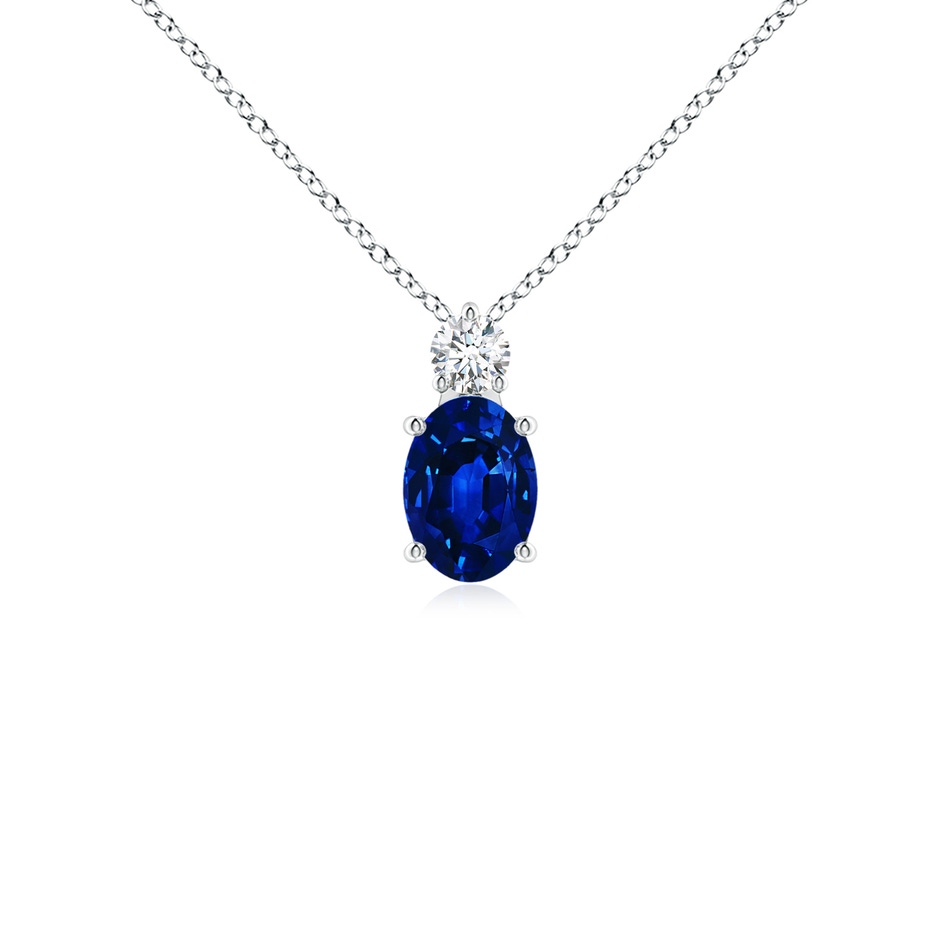 7x5mm AAAA Oval Sapphire Solitaire Pendant with Diamond in White Gold 