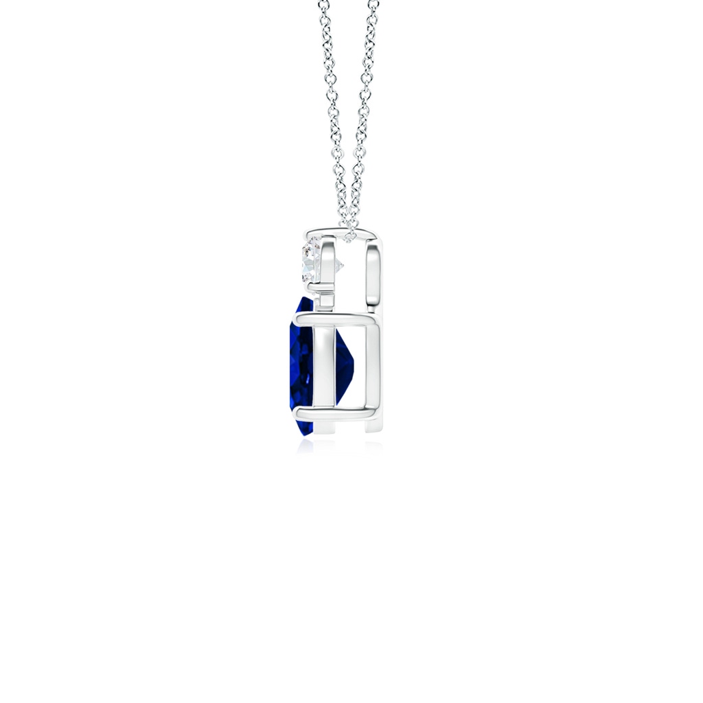 7x5mm AAAA Oval Sapphire Solitaire Pendant with Diamond in White Gold - side 199