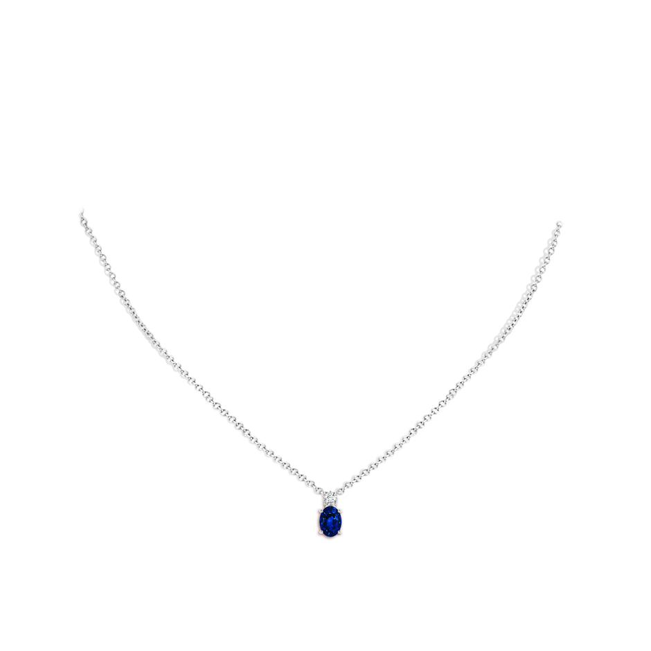 7x5mm AAAA Oval Sapphire Solitaire Pendant with Diamond in White Gold pen