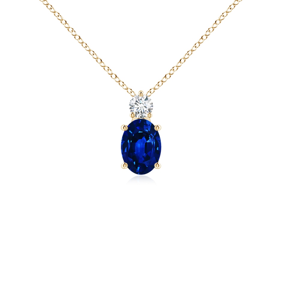 7x5mm AAAA Oval Sapphire Solitaire Pendant with Diamond in Yellow Gold 