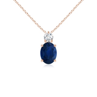 8x6mm AA Oval Sapphire Solitaire Pendant with Diamond in Rose Gold