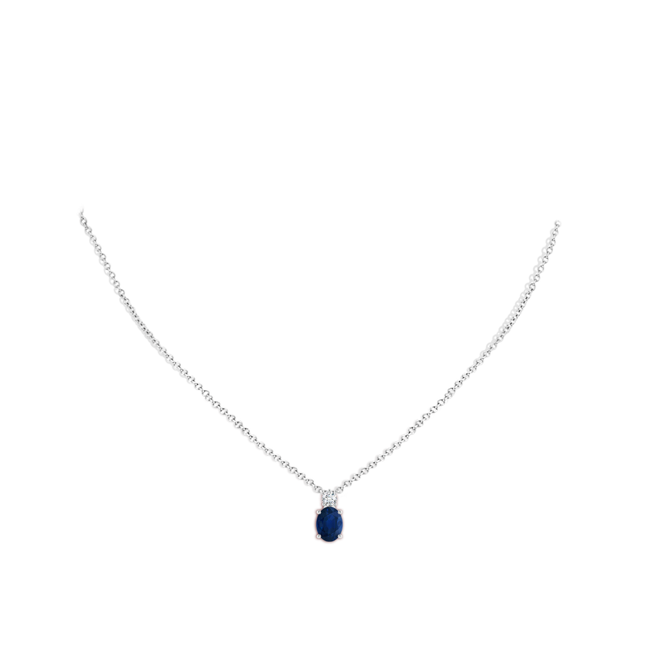 8x6mm AA Oval Sapphire Solitaire Pendant with Diamond in White Gold pen