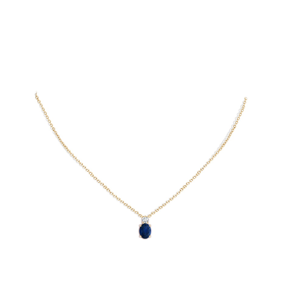 8x6mm AA Oval Sapphire Solitaire Pendant with Diamond in Yellow Gold pen
