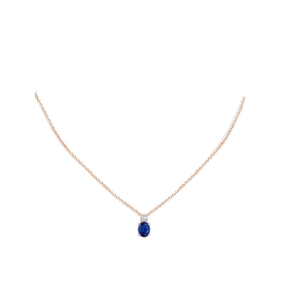 8x6mm AAA Oval Sapphire Solitaire Pendant with Diamond in Rose Gold pen