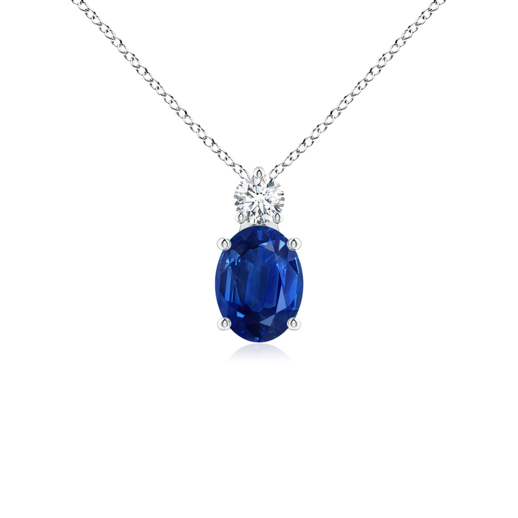 8x6mm AAA Oval Sapphire Solitaire Pendant with Diamond in White Gold 