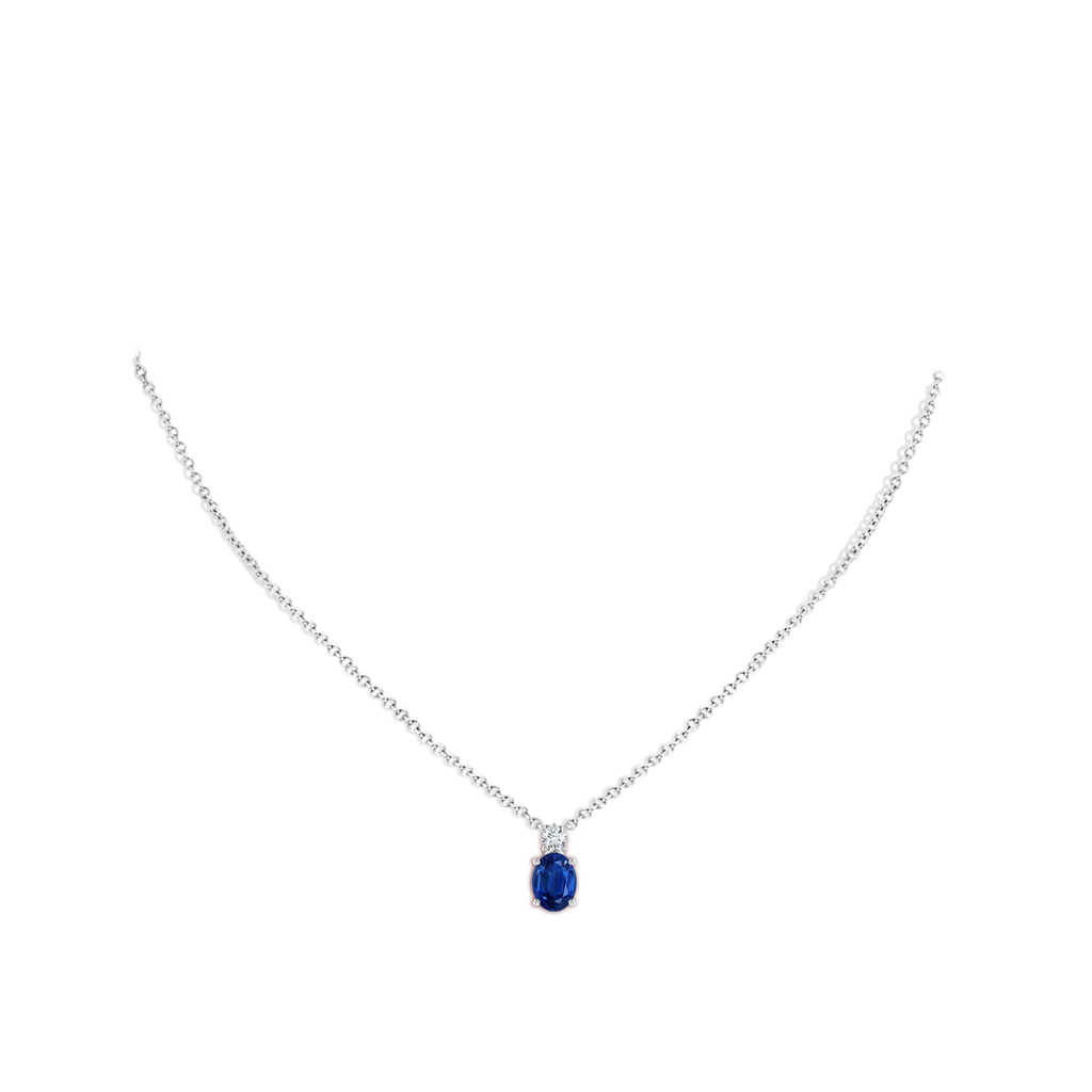 8x6mm AAA Oval Sapphire Solitaire Pendant with Diamond in White Gold pen