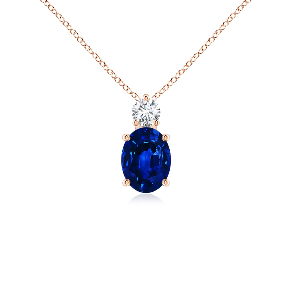 8x6mm AAAA Oval Sapphire Solitaire Pendant with Diamond in Rose Gold 