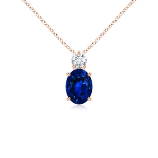 8x6mm AAAA Oval Sapphire Solitaire Pendant with Diamond in Rose Gold
