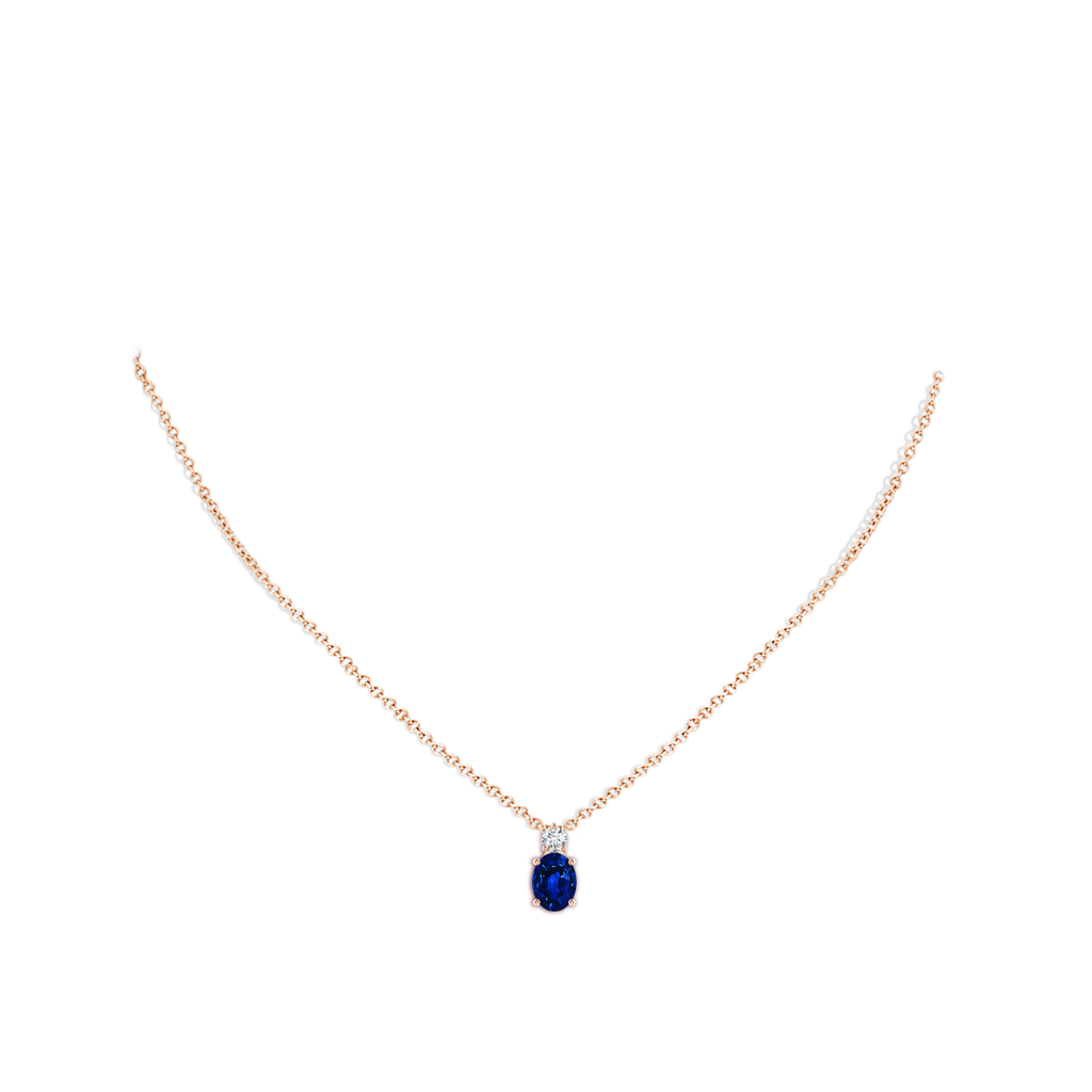 8x6mm AAAA Oval Sapphire Solitaire Pendant with Diamond in Rose Gold pen