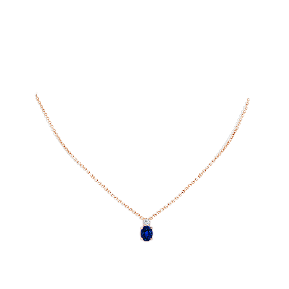 8x6mm AAAA Oval Sapphire Solitaire Pendant with Diamond in Rose Gold pen