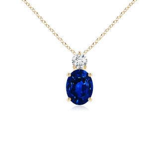 8x6mm AAAA Oval Sapphire Solitaire Pendant with Diamond in Yellow Gold