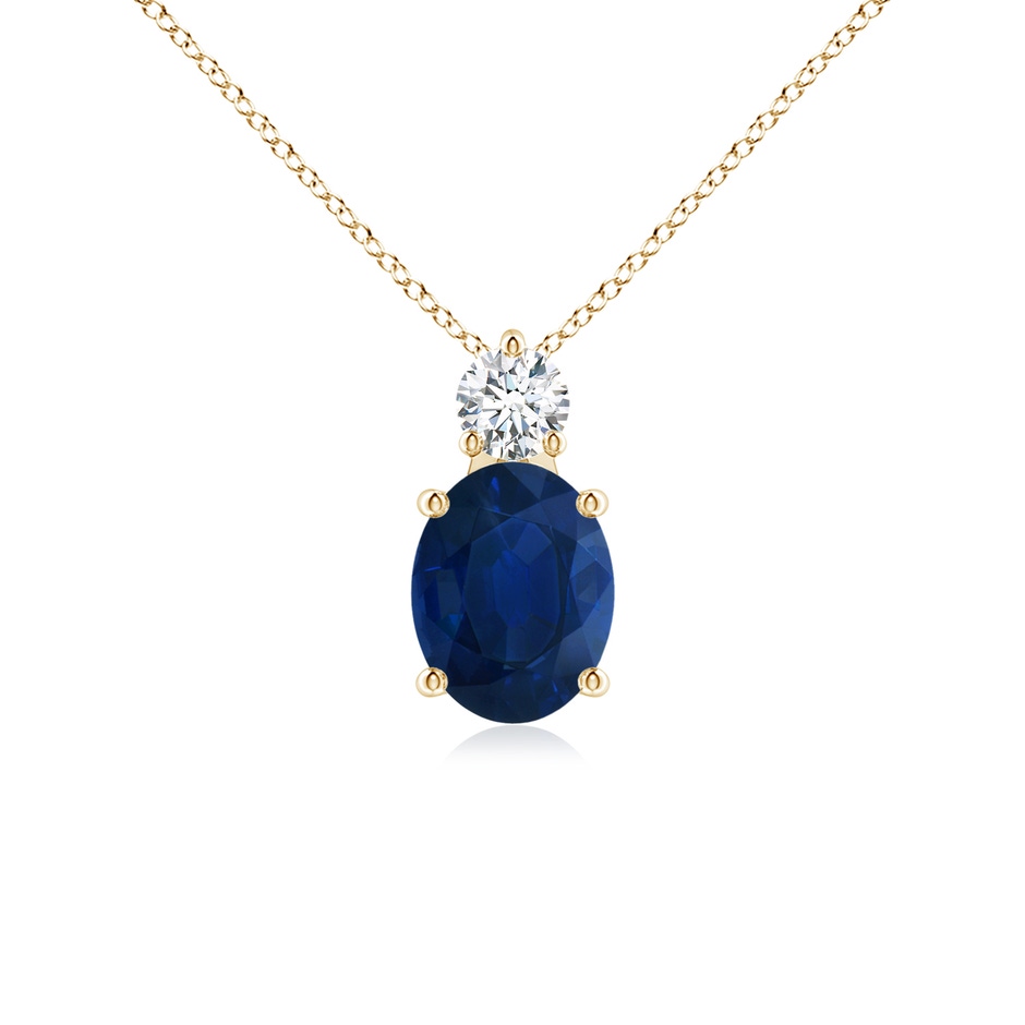 9x7mm AA Oval Sapphire Solitaire Pendant with Diamond in Yellow Gold 