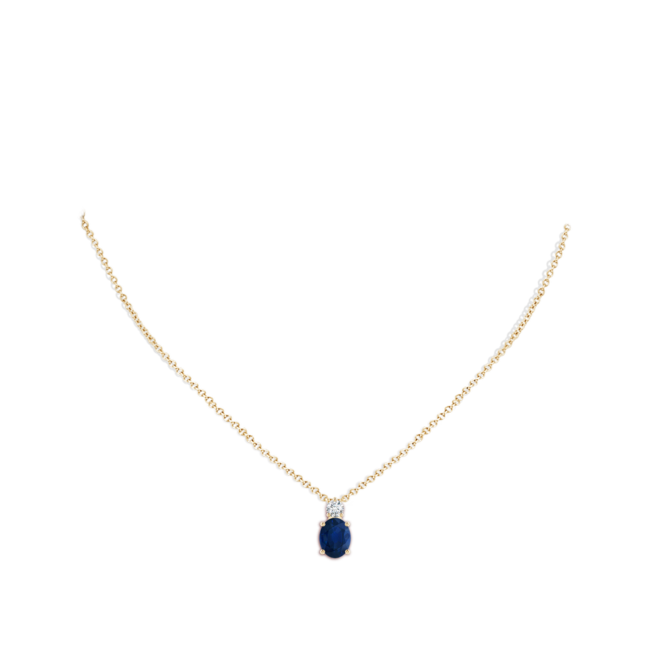 9x7mm AA Oval Sapphire Solitaire Pendant with Diamond in Yellow Gold pen