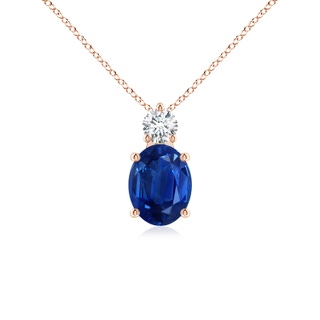 9x7mm AAA Oval Sapphire Solitaire Pendant with Diamond in 9K Rose Gold