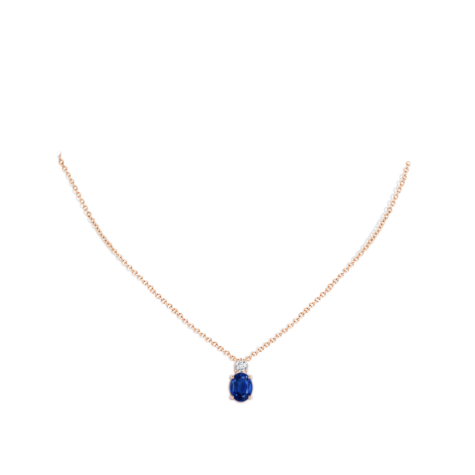 9x7mm AAA Oval Sapphire Solitaire Pendant with Diamond in Rose Gold pen