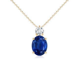 9x7mm AAA Oval Sapphire Solitaire Pendant with Diamond in Yellow Gold